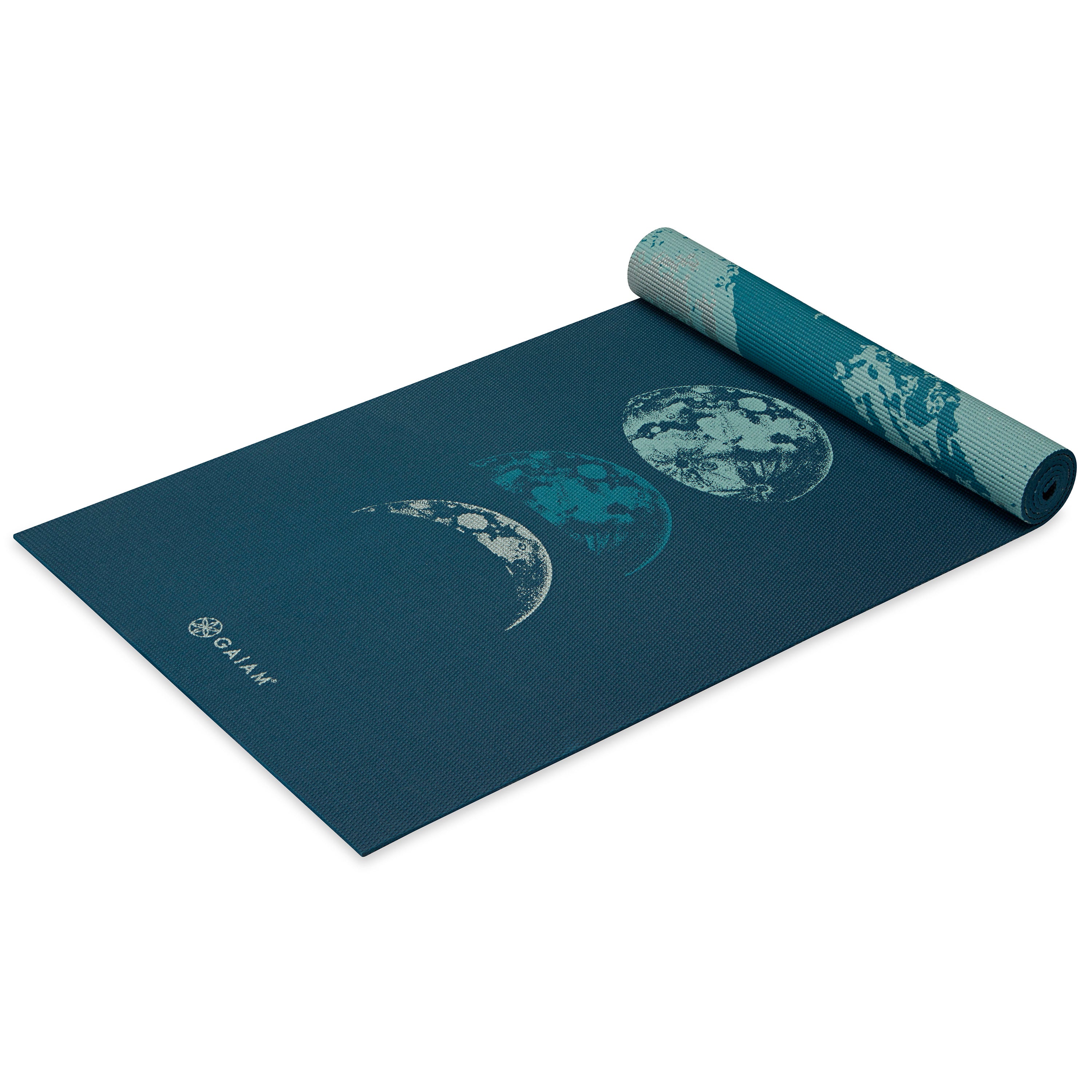 Premium Reversible Lunar Wave Yoga Mat (6mm) angle top rolled