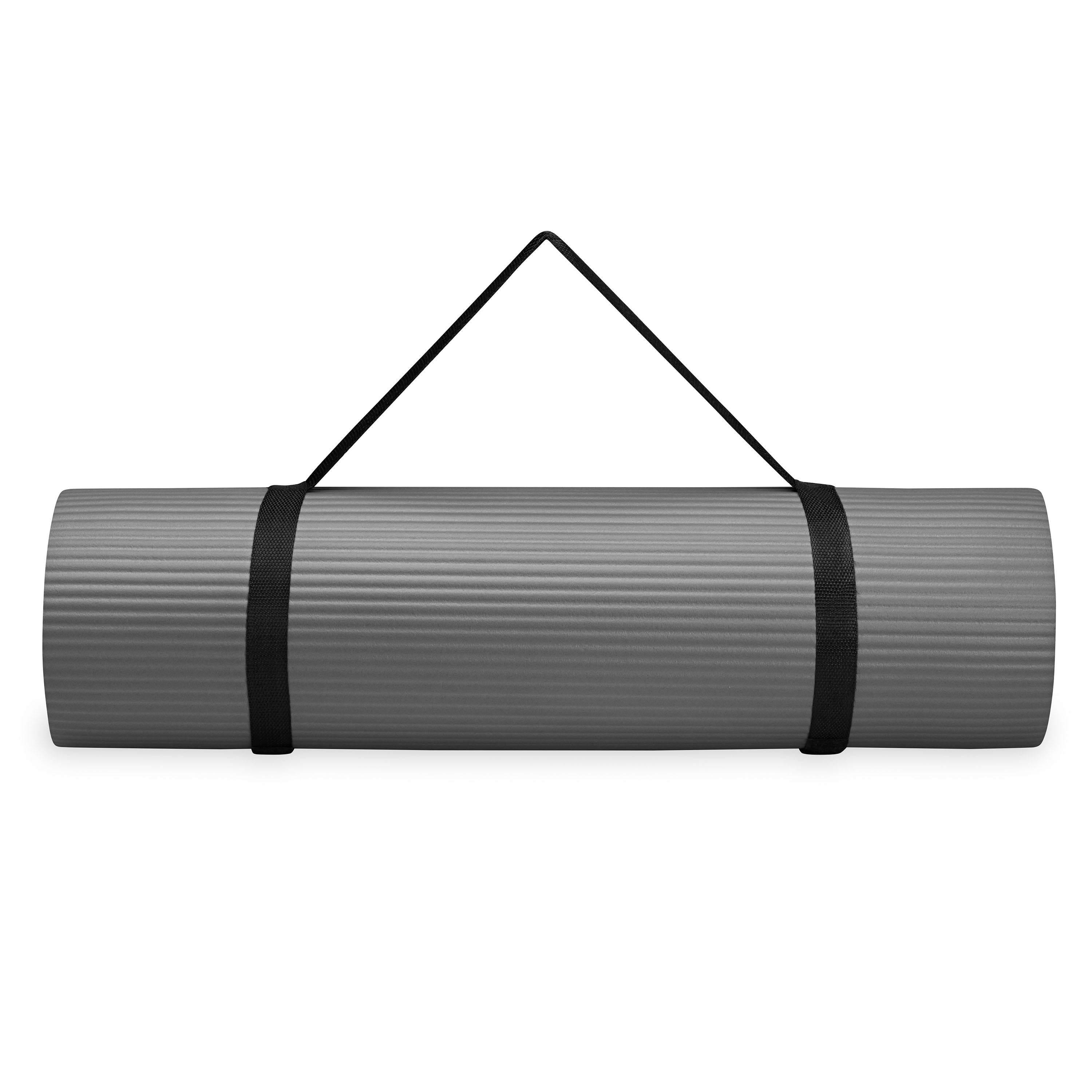 Gaiam Fitness Mat (10mm) Grey rolled with sling